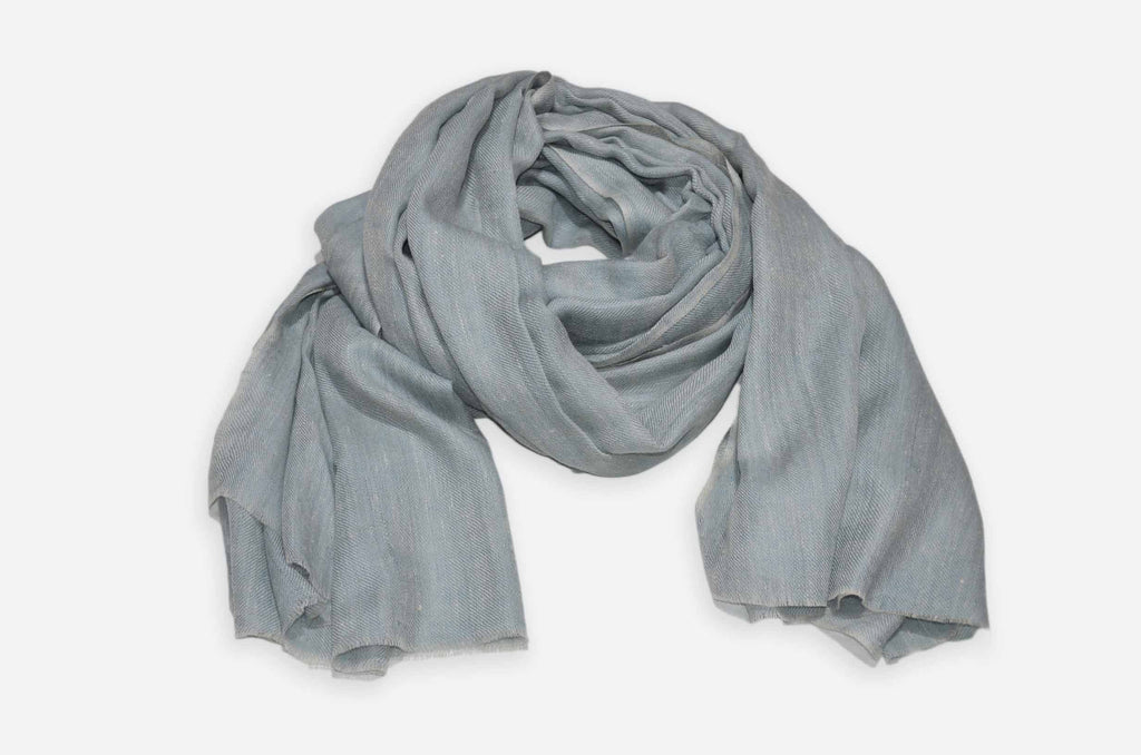 Yarn Dyed Baby Blue And White Cashmere Pashmina Handwoven Scarf