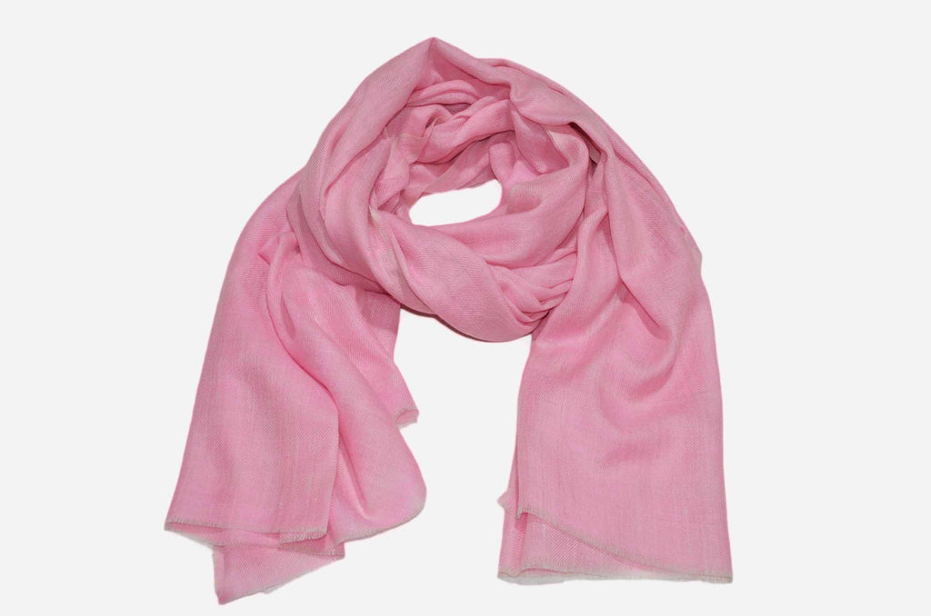 Yarn Dyed Pink And White Cashmere Pashmina Handwoven Scarf