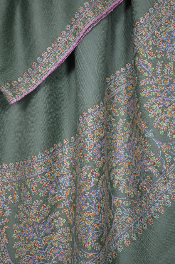 Green Border Embroidery Cashmere Pashmina Shawl