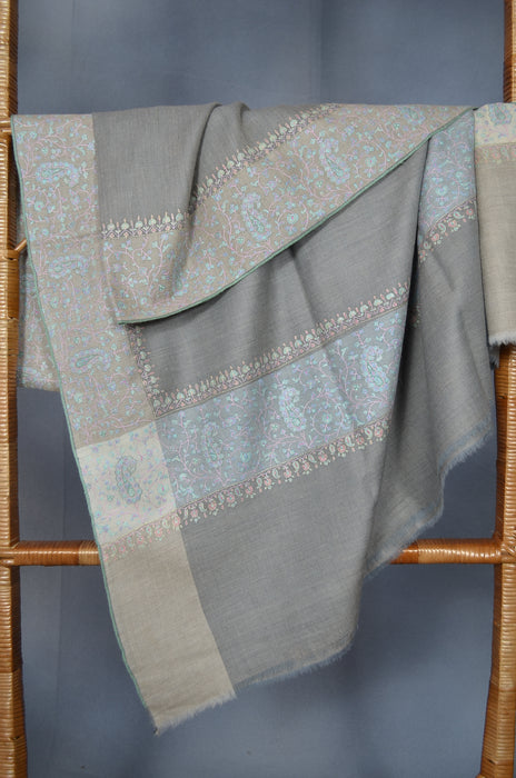 Grey Border Embroidery Cashmere Pashmina Shawl