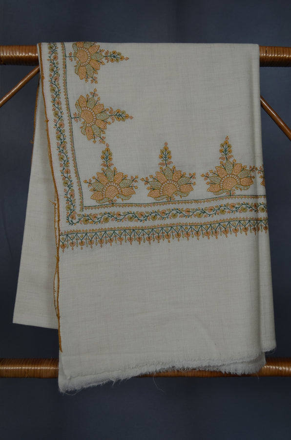 Ivory border embroidery cashmere pashmina shawl