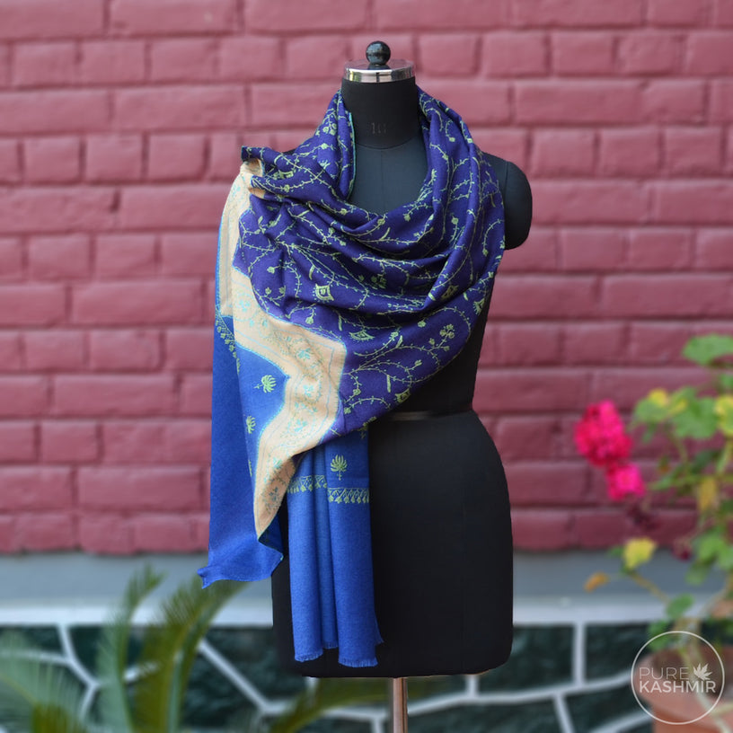 Triple Dyed Kashmir Jali Embroidery Wool Scarf
