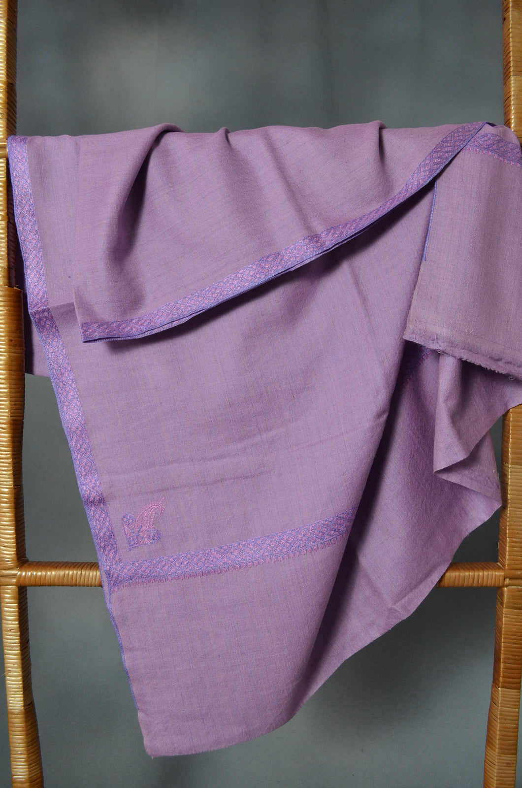 Lavender Border Embroidery Cashmere Pashmina Shawl