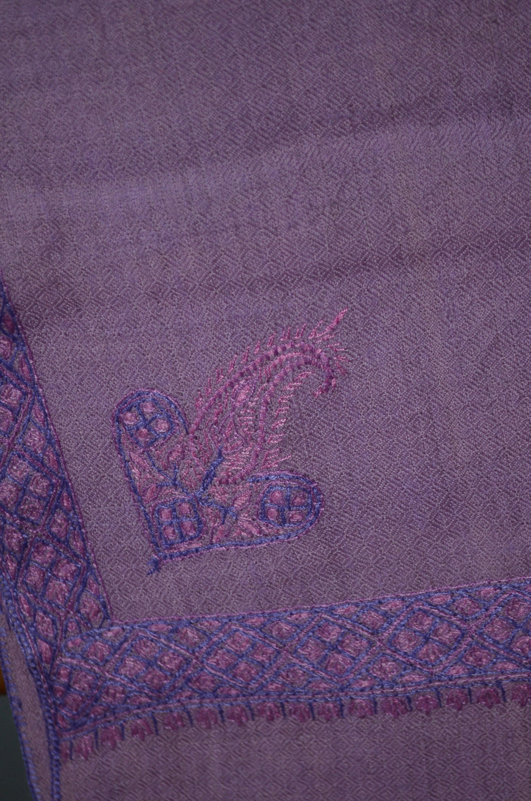 Lavender Border Embroidery Cashmere Pashmina Shawl