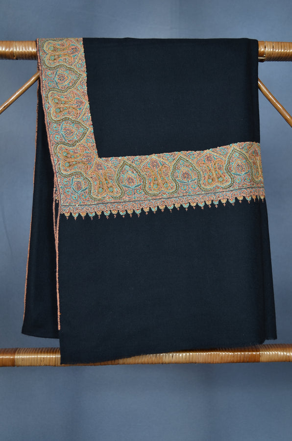 Black Border Embroidery Cashmere Pashmina Shawl