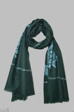 Green Cone Motif Merino Sozni Hand Embroidery Shawl
