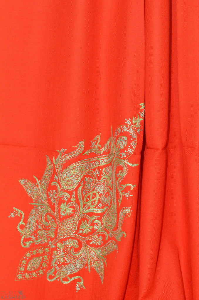 Red Cone Motif Merino Sozni Hand Embroidery Shawl