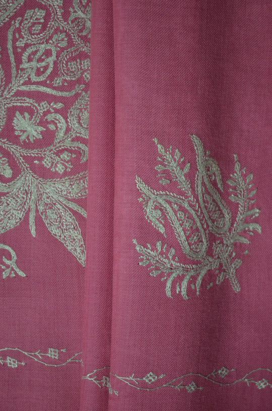 Baby Pink Cone Motif Merino Sozni Hand Embroidery Scarf