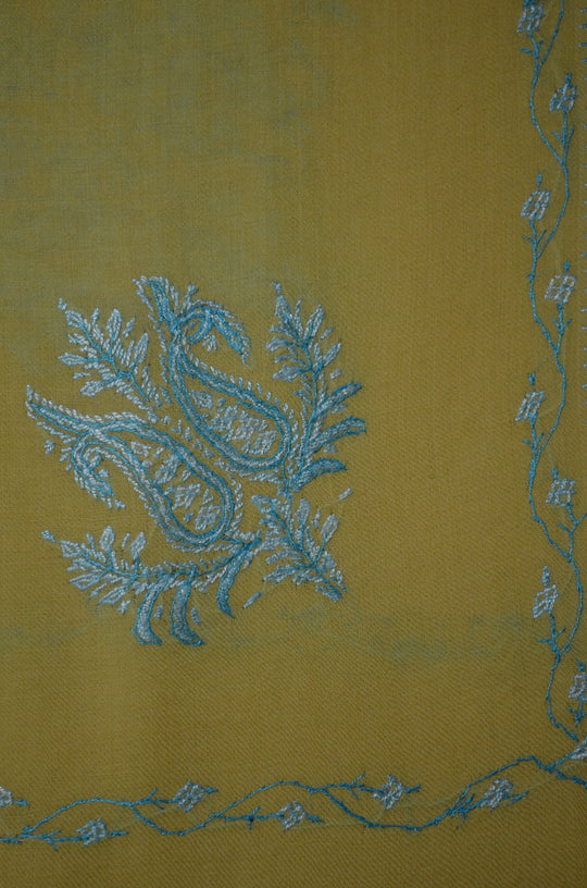 Yellow Cone Motif Merino Sozni Hand Embroidery Scarf