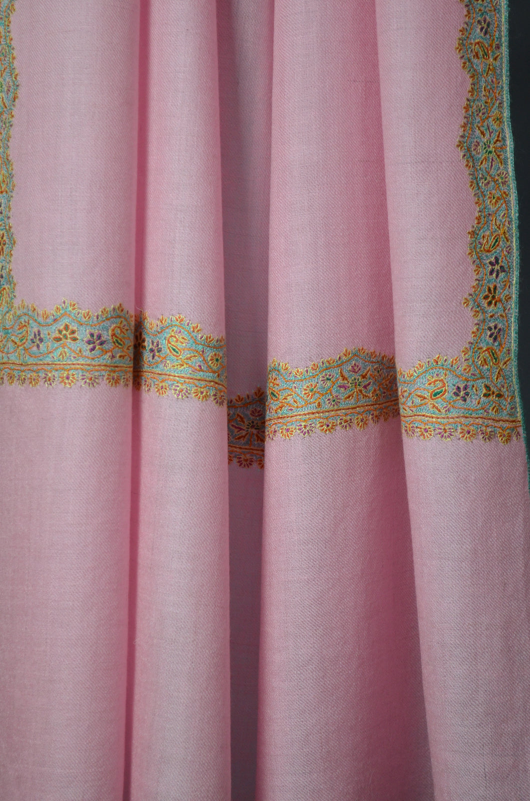 Pink Border Embroidery Cashmere Pashmina Shawl