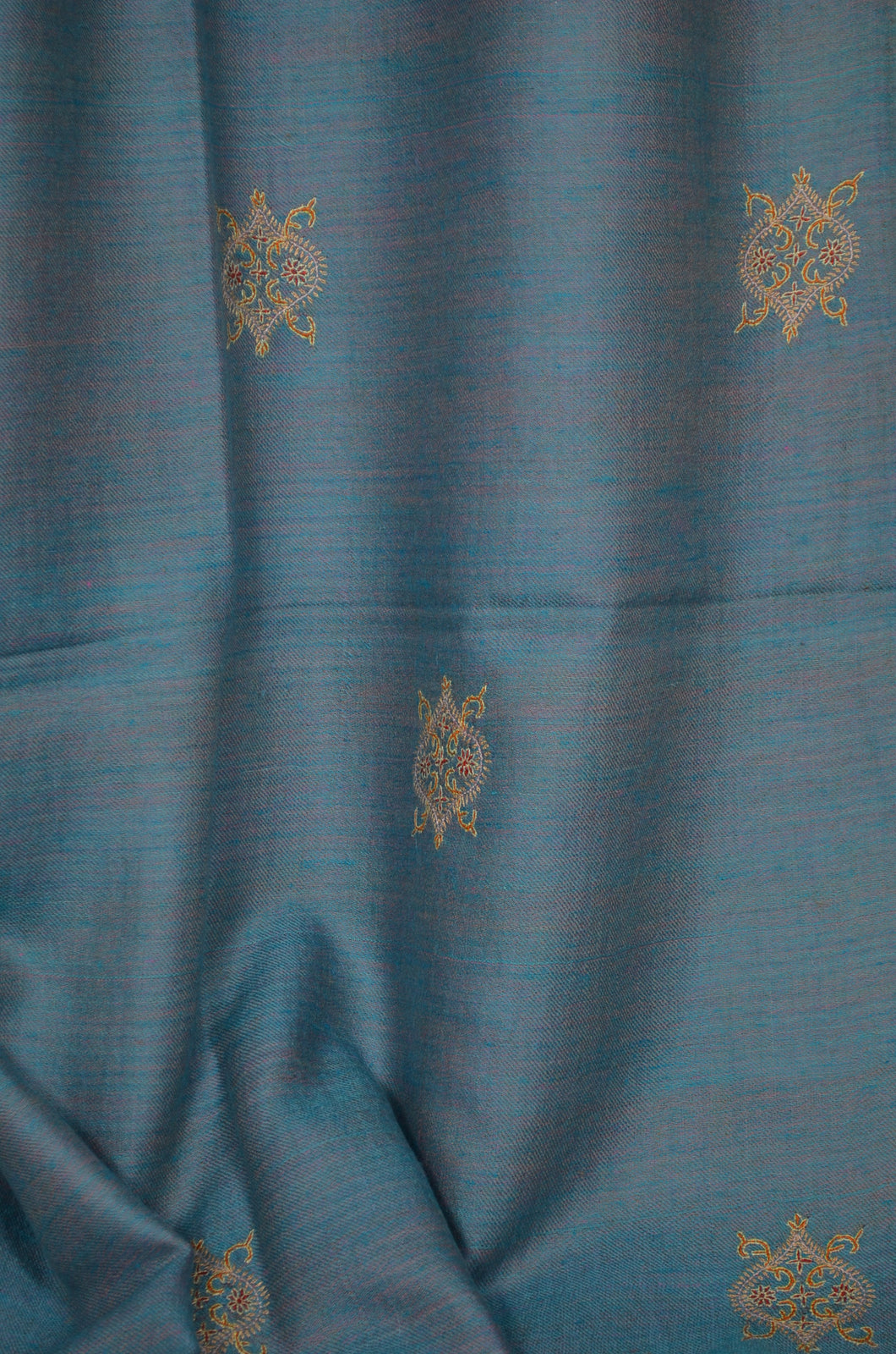 Blue Reversible Motif Embroidery Pashmina Cashmere Shawl