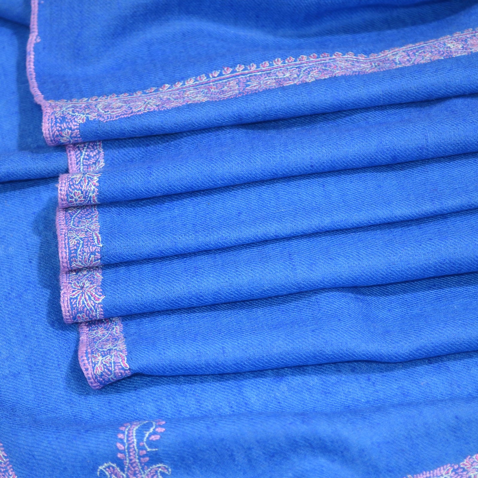 Royal Blue Border Embroidery Pashmina Cashmere Scarf