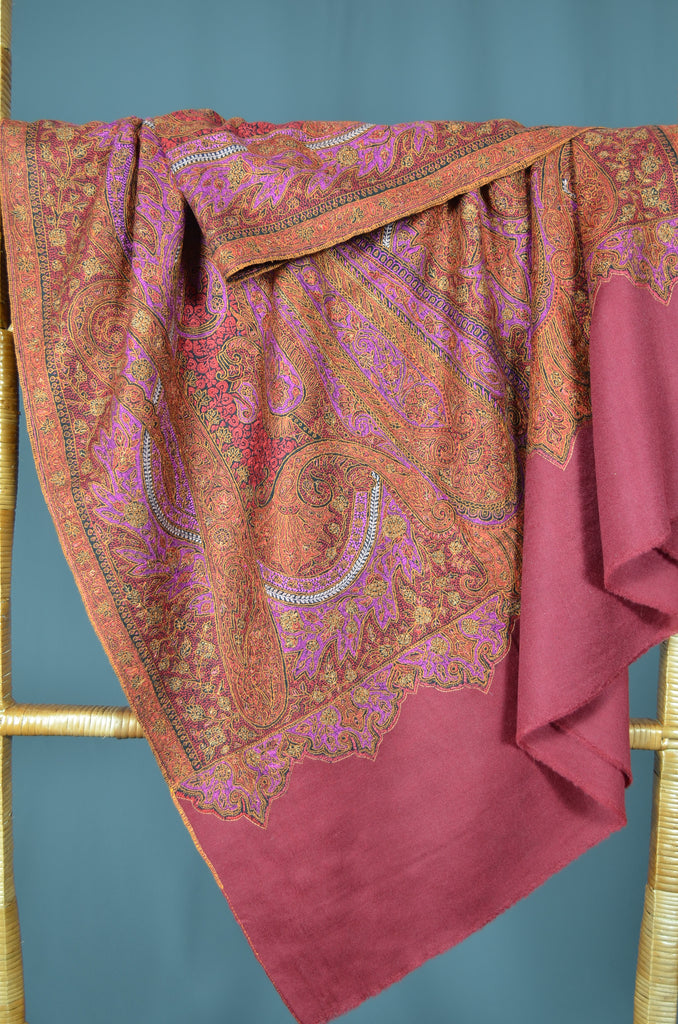 Maroon Jamawar Embroidery Pashmina Shawl – purekashmir.com