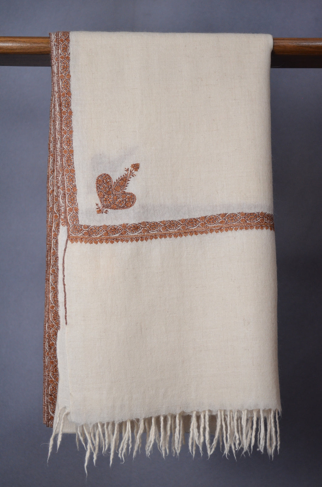 Ivory Border Embroidery Cashmere Pashmina Shawl