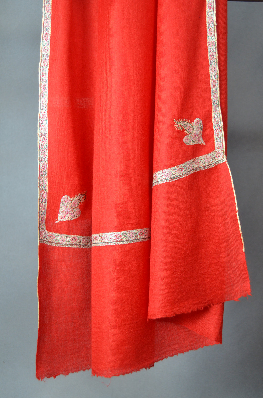 Red Beldar Border Embroidery Cashmere Pashmina Shawl