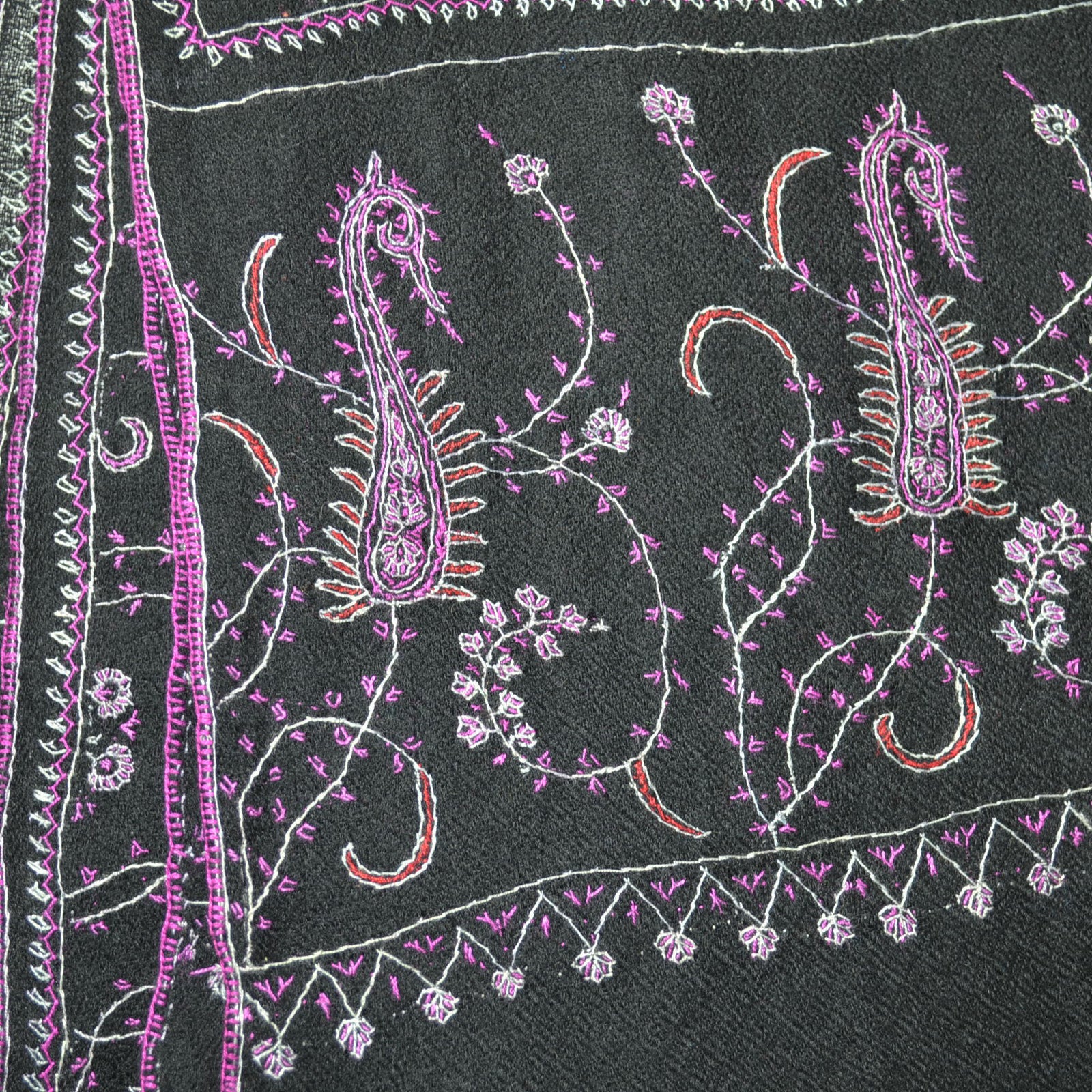 Black Jali Embroidery Pashmina Cashmere Scarf
