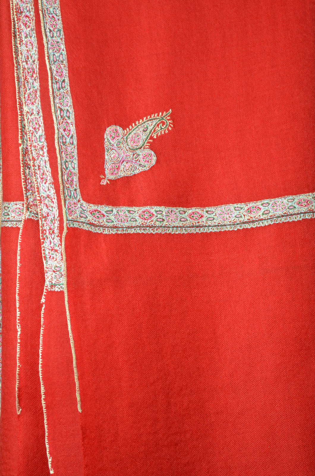 Red Beldar Border Embroidery Cashmere Pashmina Shawl