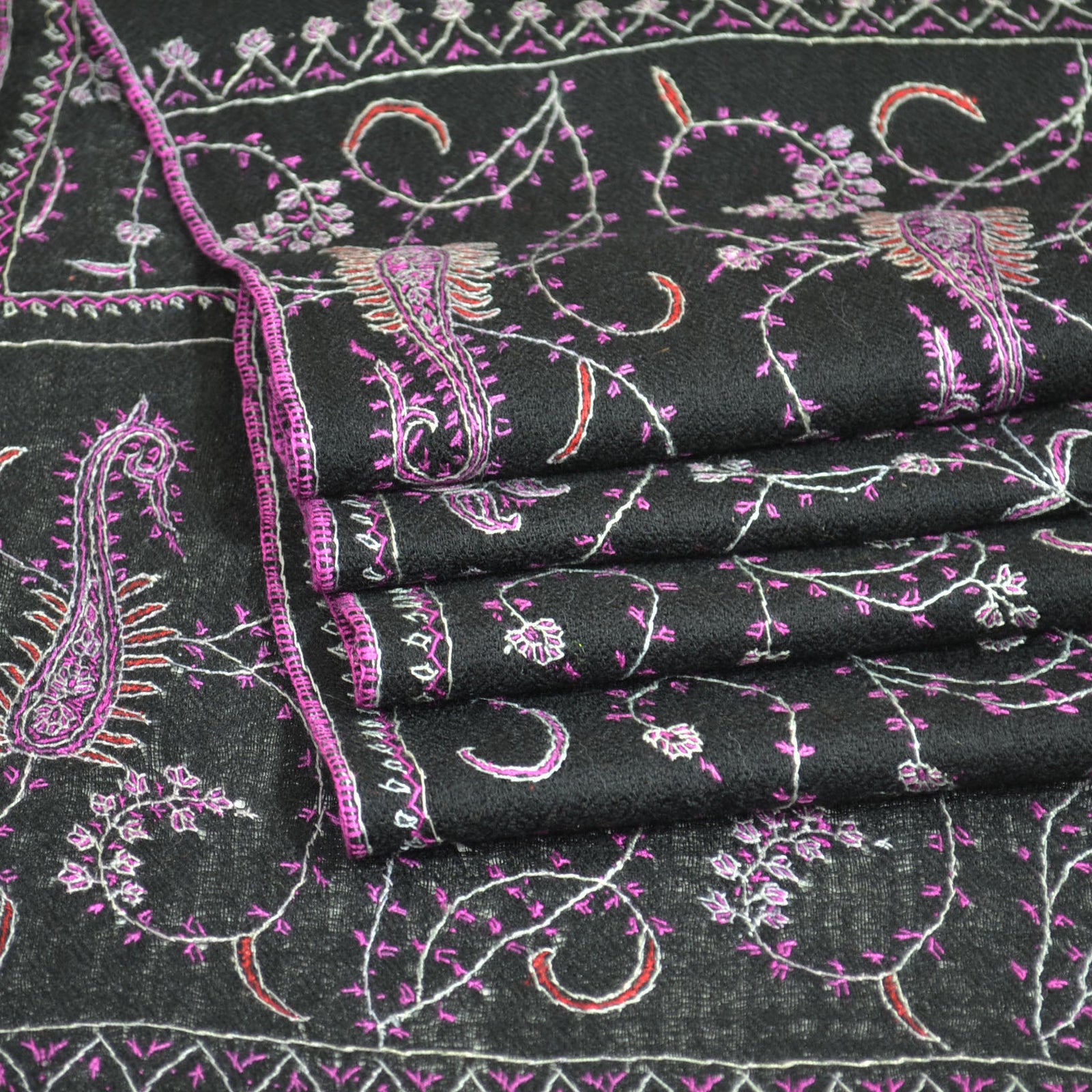 Black Jali Embroidery Pashmina Cashmere Scarf