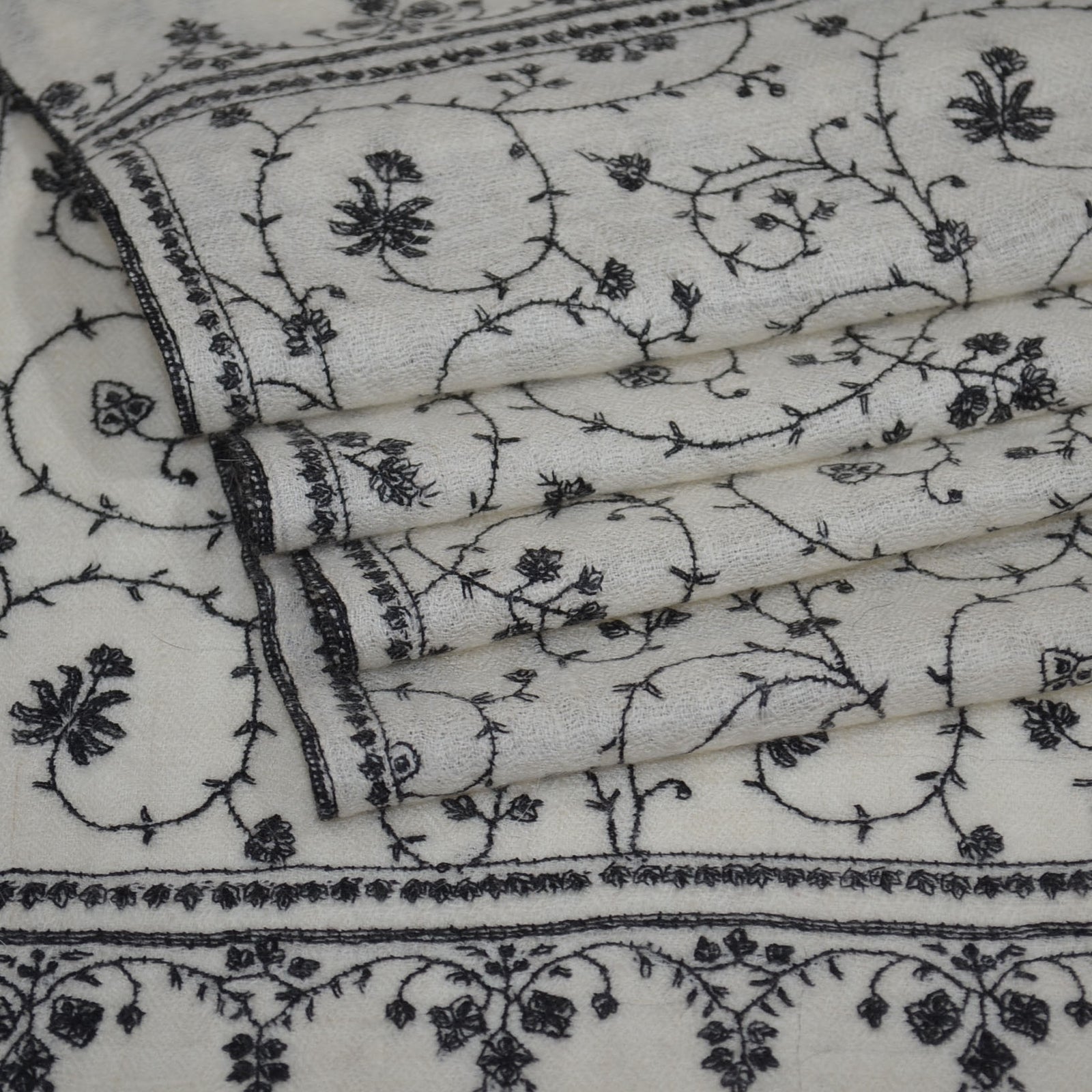 Ivory Jali Embroidery Pashmina Cashmere Scarf