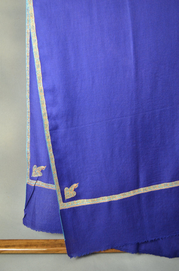 Navy Blue Border Embroidery Cashmere Pashmina Shawl