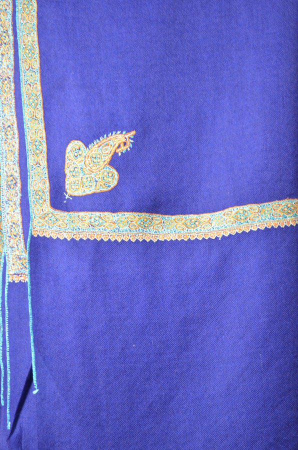 Navy Blue Border Embroidery Cashmere Pashmina Shawl
