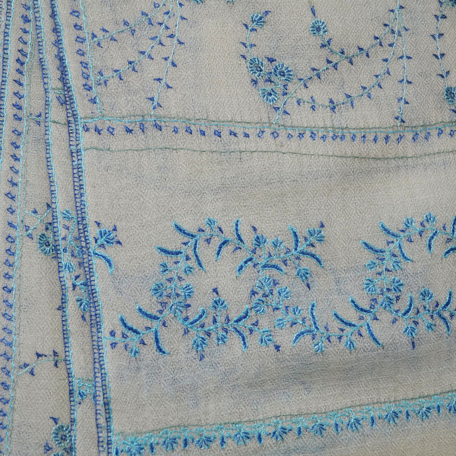 Ivory Jali Embroidery Pashmina Cashmere Scarf