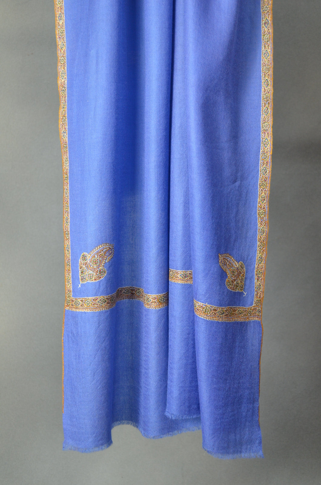 Royal Blue Border Embroidery Cashmere Pashmina Shawl