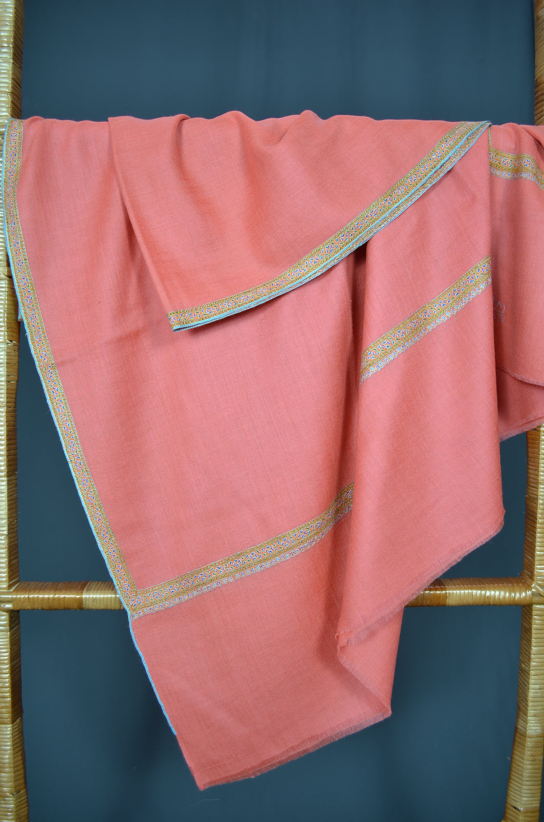 Blush Cashmere Pashmina Border Embroidery Shawl