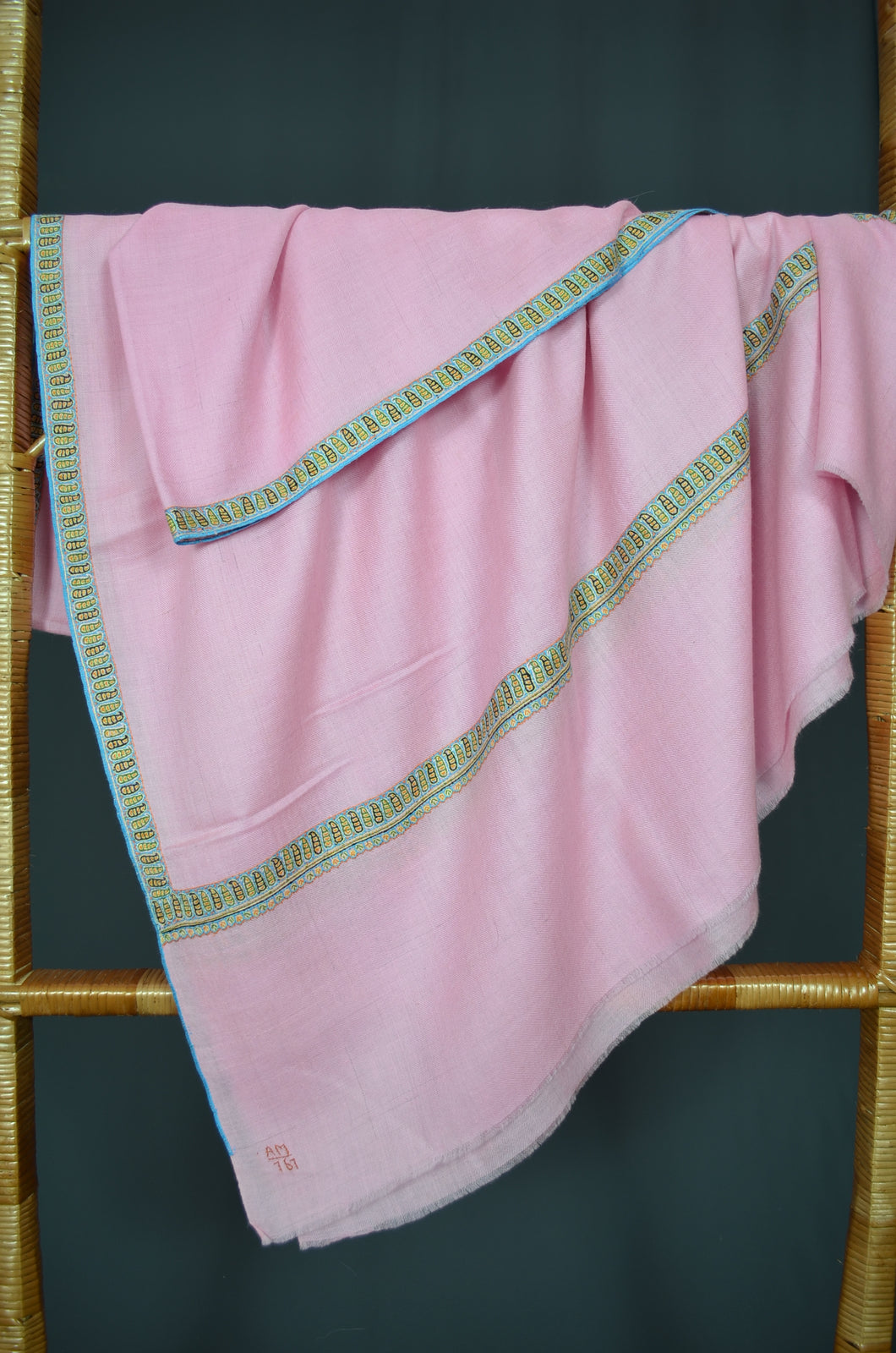 Baby Pink Border Embroidery Cashmere Pashmina Shawl