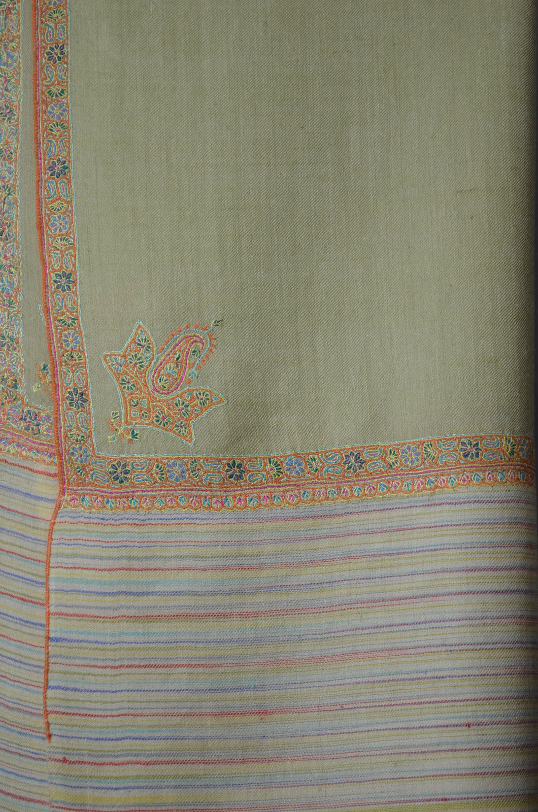 Lime Ikat Border Embroidery Cashmere Pashmina Shawl