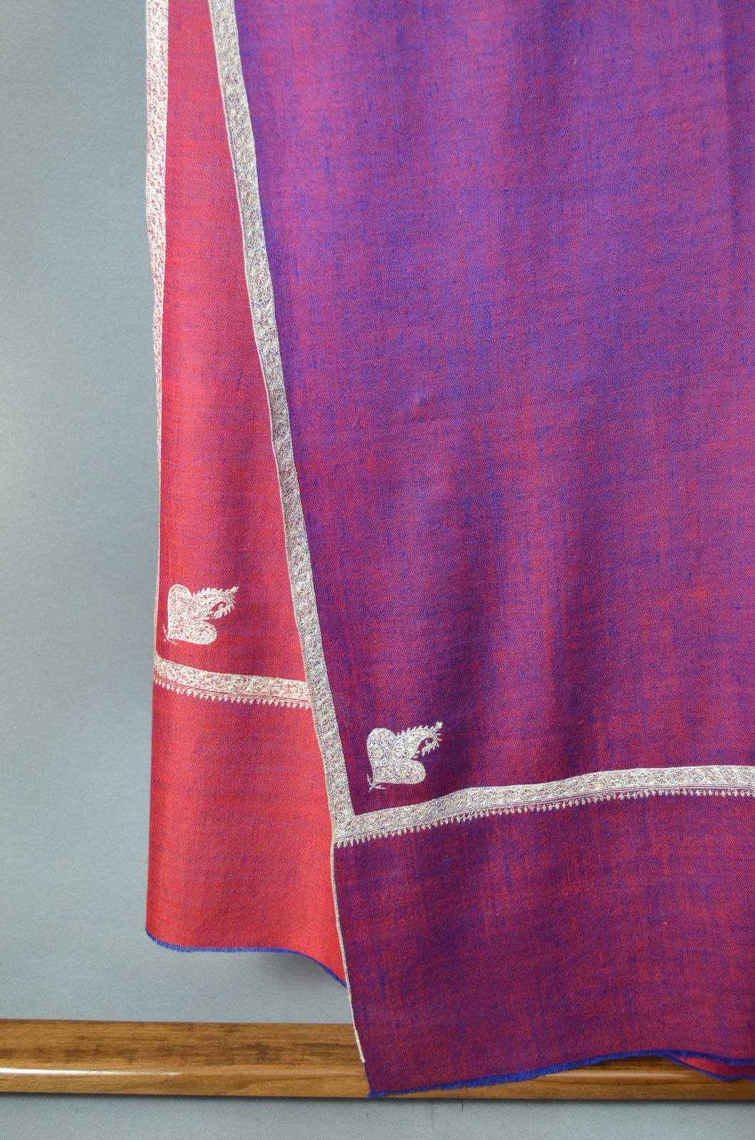 Purple & Red Border Embroidery Cashmere Pashmina Shawl