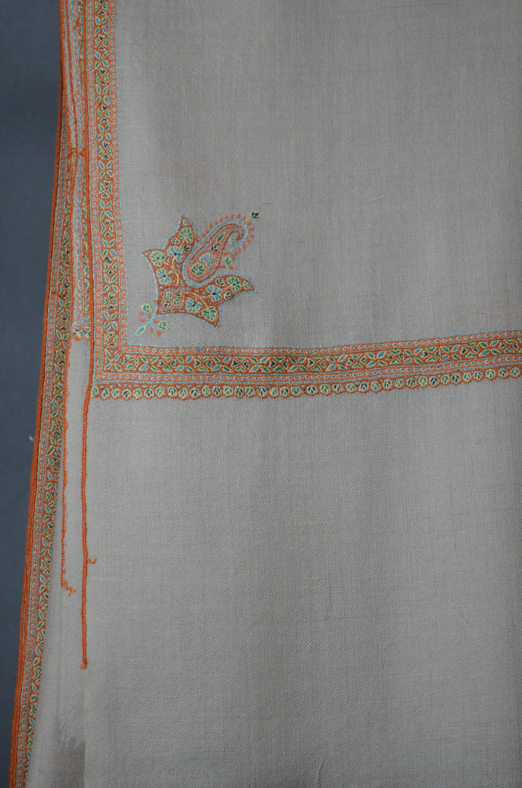 Cloud Grey Border Embroidery Cashmere Pashmina Shawl