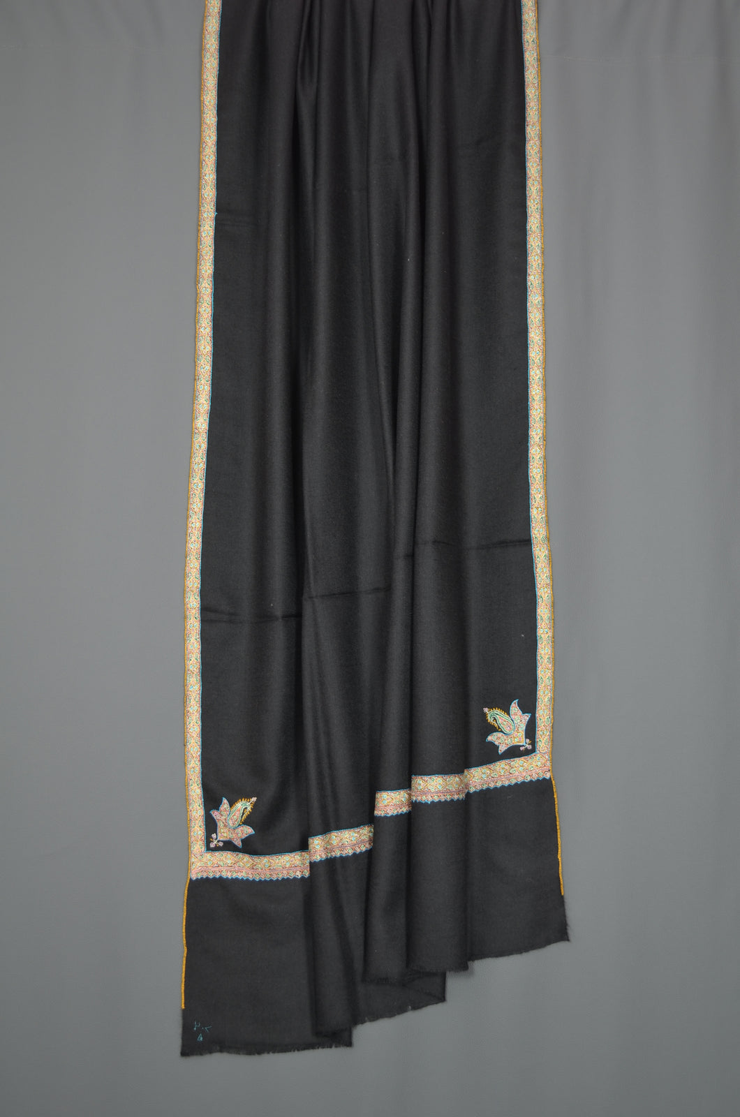 Black Border Embroidery Cashmere Pashmina Shawl