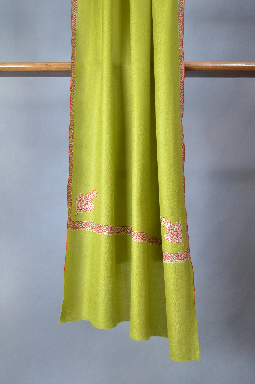 Lime Green Border Embroidery Cashmere Pashmina Scarf