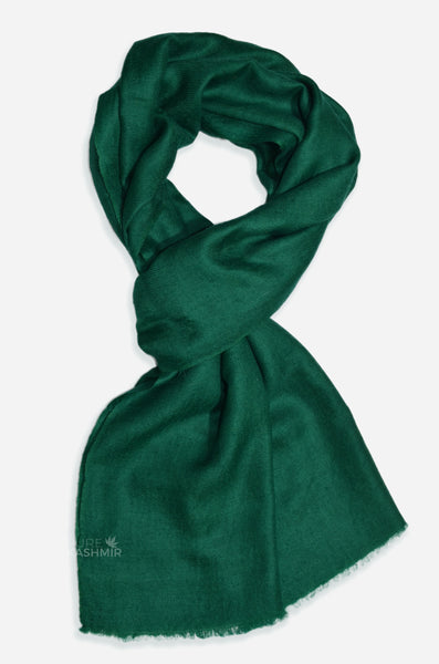 Emerald green cashmere scarf handwoven in Kashmir from 100% pure Changthangi cashmere