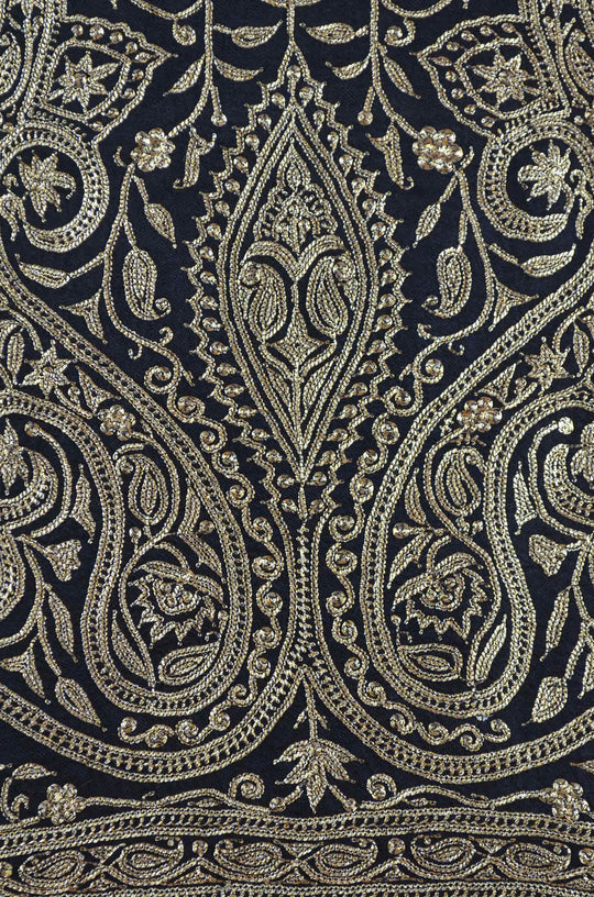2.5 Yard Black Pashmina Jamawar Full Tilla Embroidery Shawl