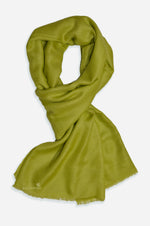 Green cashmere scarf handwoven in Kashmir from 100% pure Changthangi cashmere