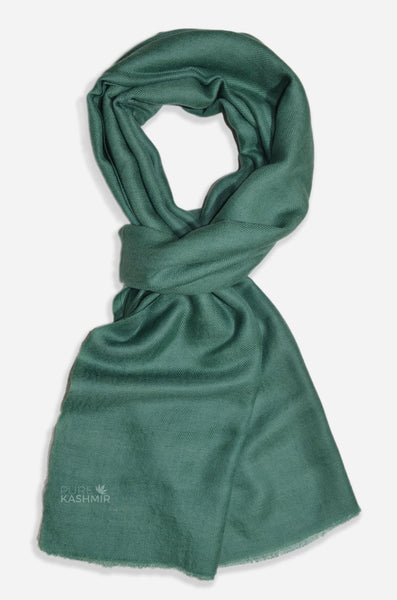 Jade green cashmere scarf handwoven in Kashmir from 100% pure Changthangi cashmere
