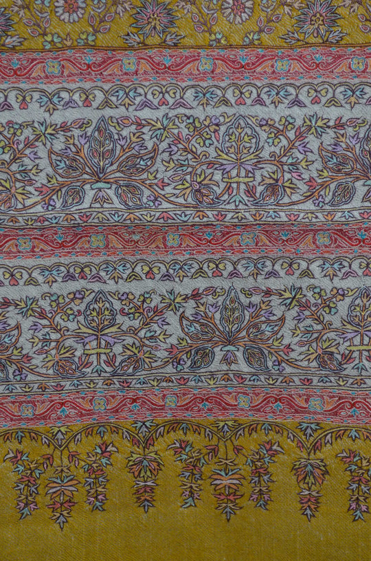 2.5 Yard Pashmina Jamawar Full Embroidery Shawl in Yellow Base