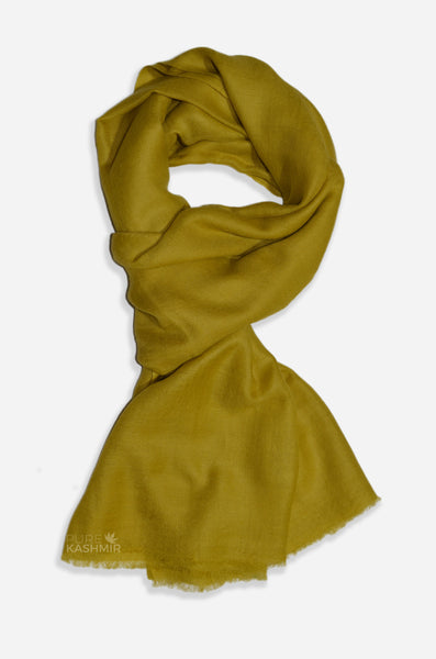 Mustard cashmere scarf handwoven from 100% pure Changthangi cashmere in Kashmir