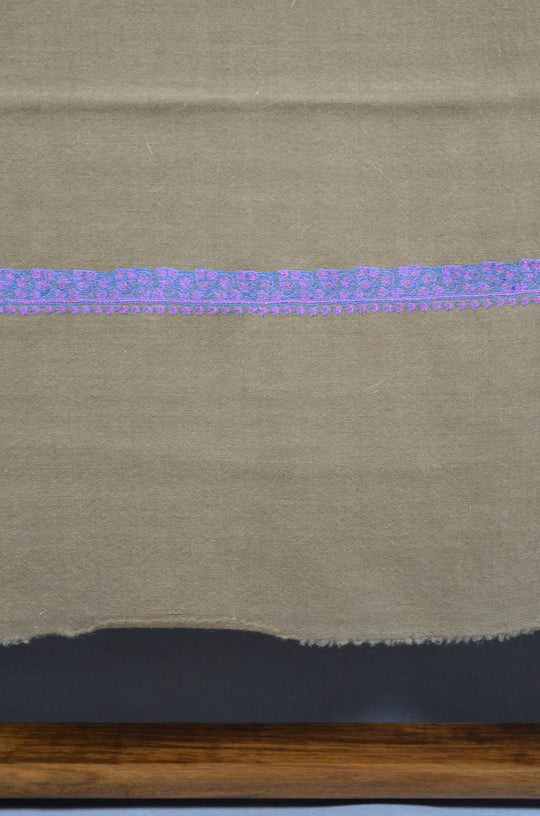 3 Yard Pashmina Purple Border Embroidery Shawl in Natural Base