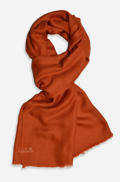 Rust cashmere scarf made from pure Changthangi pashmina handwoven in Srinagar Kashmir