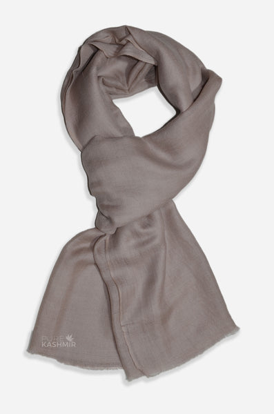 Taupe cashmere scarf handwoven in Kashmir, India
