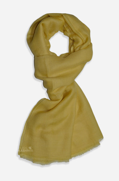 Yellow cashmere scarf handwoven in Kashmir, India