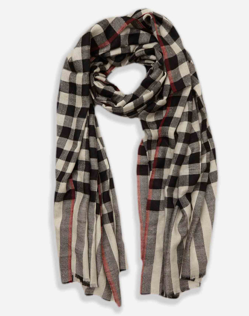 Classic Black and White Handwoven Cashmere Pashmina Scarf