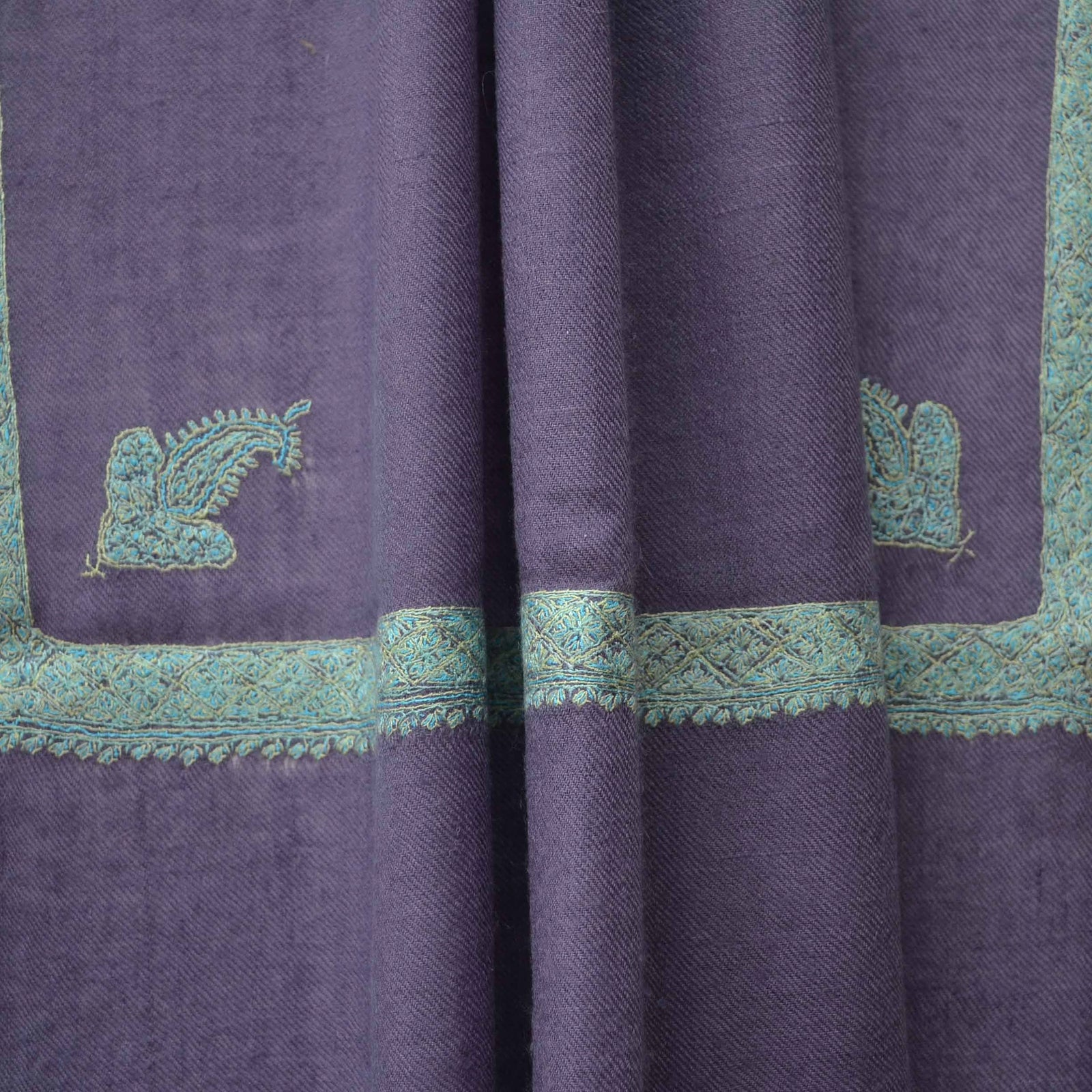 Purple Hand Embroidered Border Embroidery Pashmina Scarf