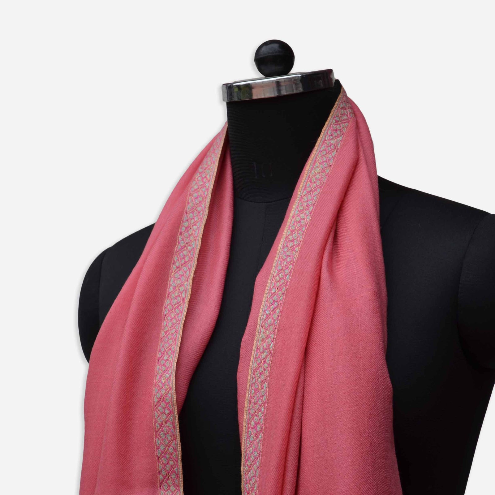 Pink Border Embroidery Cashmere Pashmina Scarf