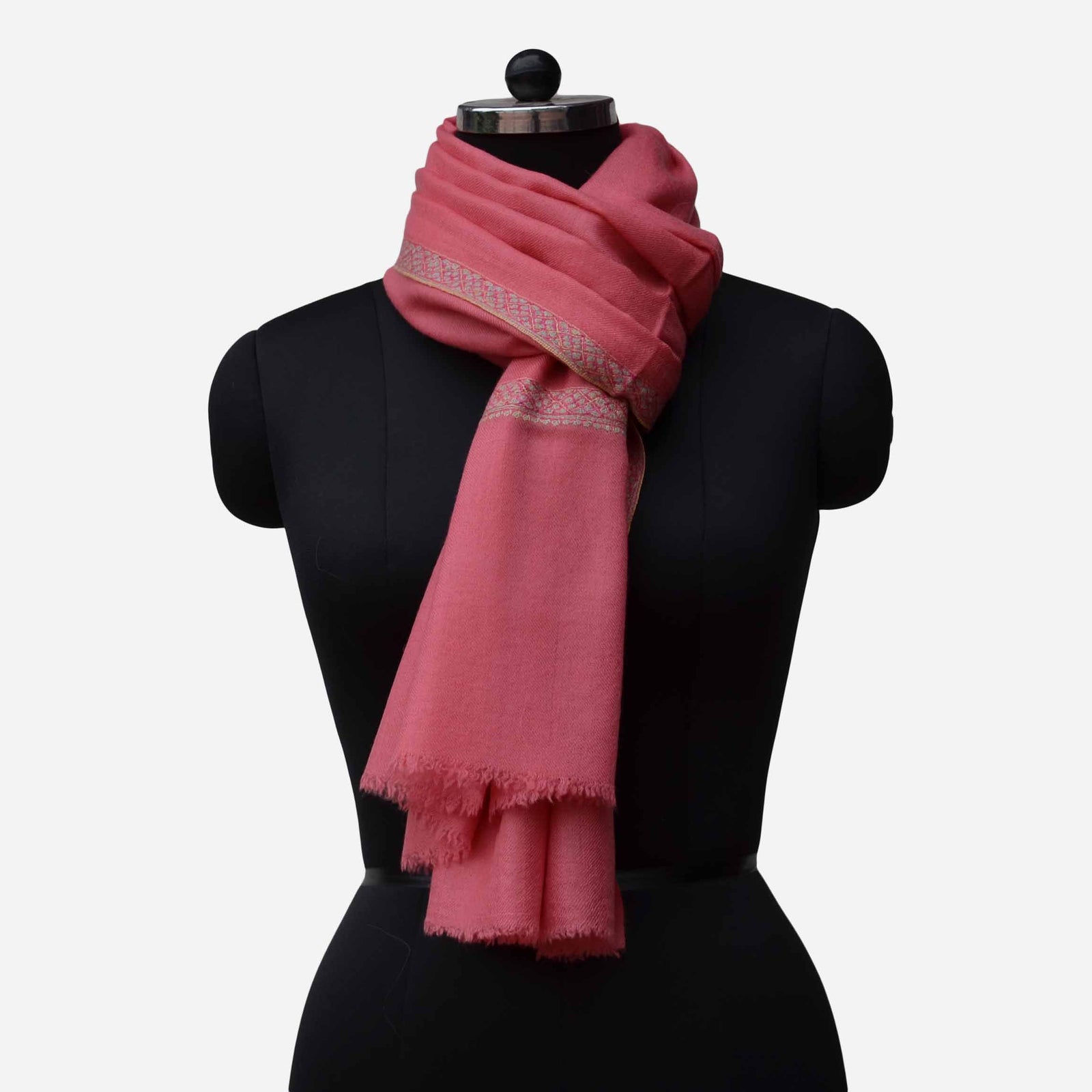 Pink Border Embroidery Cashmere Pashmina Scarf