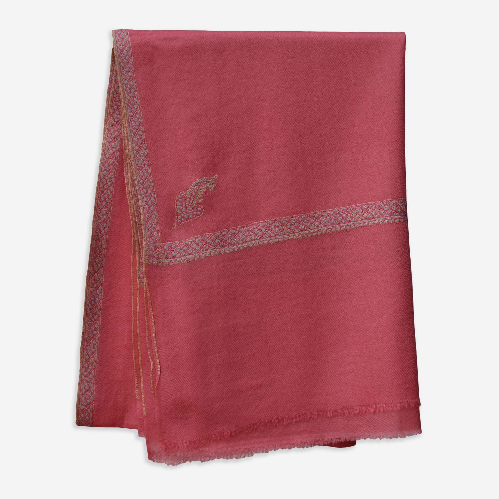 Pink Border Embroidery Cashmere Pashmina Scarf