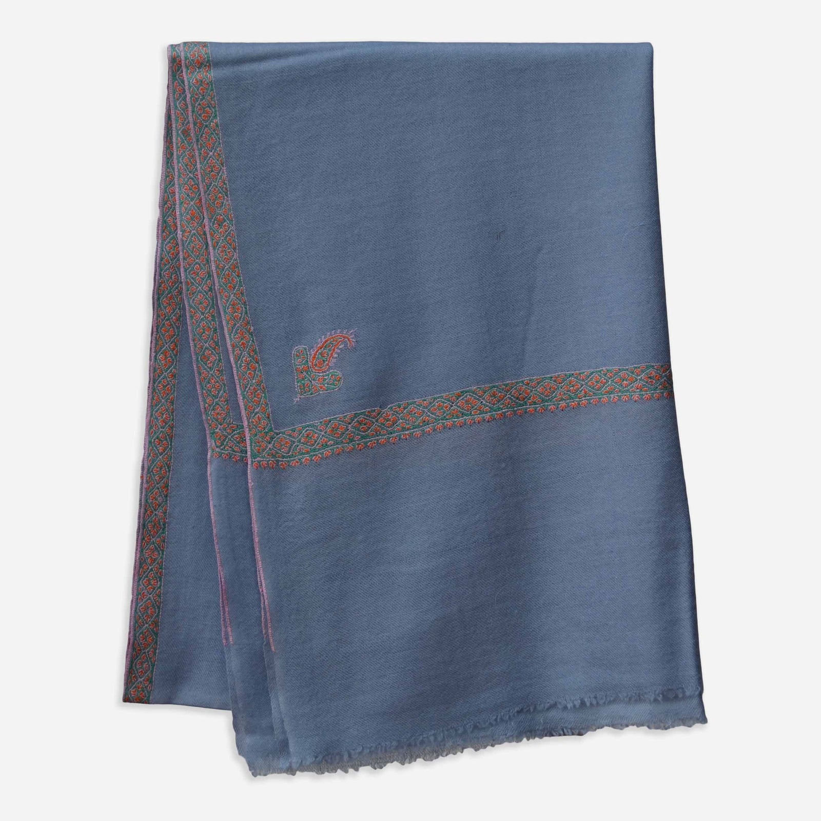 Blue Cashmere Pashmina Border Embroidery Scarf
